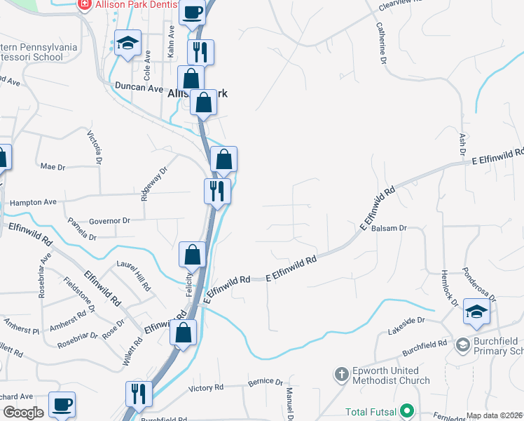 map of restaurants, bars, coffee shops, grocery stores, and more near 3717 Hieber Lane in Allegheny County