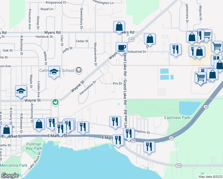 map of restaurants, bars, coffee shops, grocery stores, and more near 812 Pro Drive in Celina