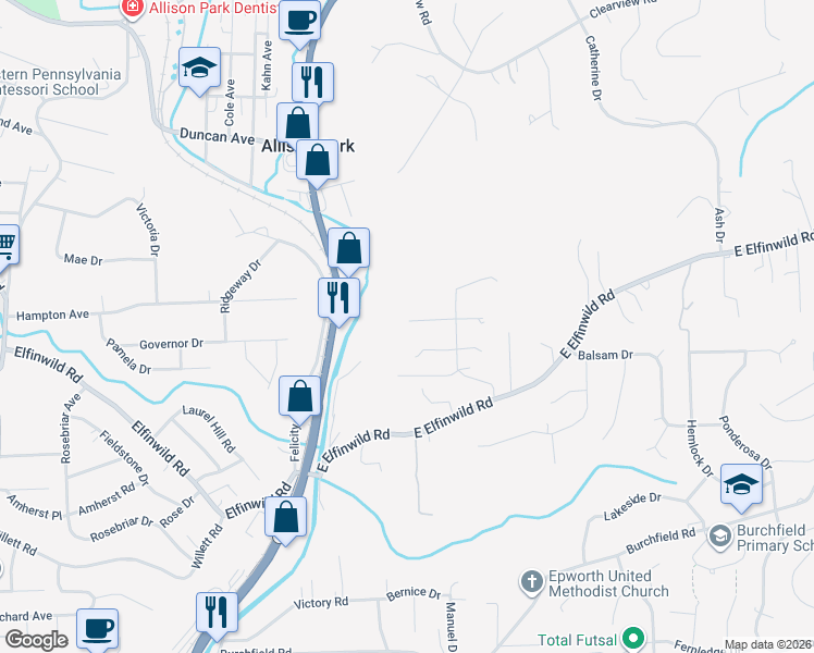 map of restaurants, bars, coffee shops, grocery stores, and more near 3717 Hieber Lane in Allegheny County