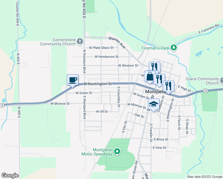 map of restaurants, bars, coffee shops, grocery stores, and more near 434 West Green Street in Montpelier