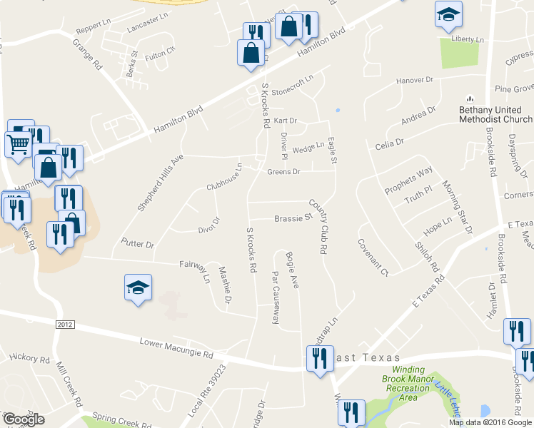 map of restaurants, bars, coffee shops, grocery stores, and more near 1296 Brassie Street in Wescosville