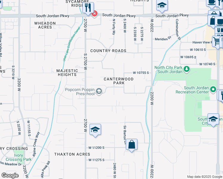 map of restaurants, bars, coffee shops, grocery stores, and more near 10848 Martingale Lane in South Jordan