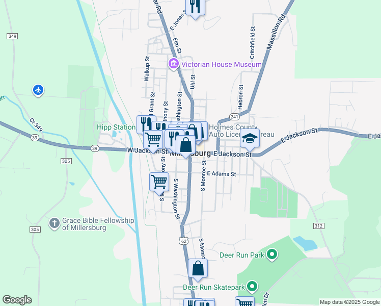 map of restaurants, bars, coffee shops, grocery stores, and more near in Millersburg