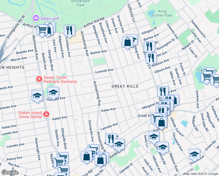 map of restaurants, bars, coffee shops, grocery stores, and more near 75 Genesee Avenue in Staten Island
