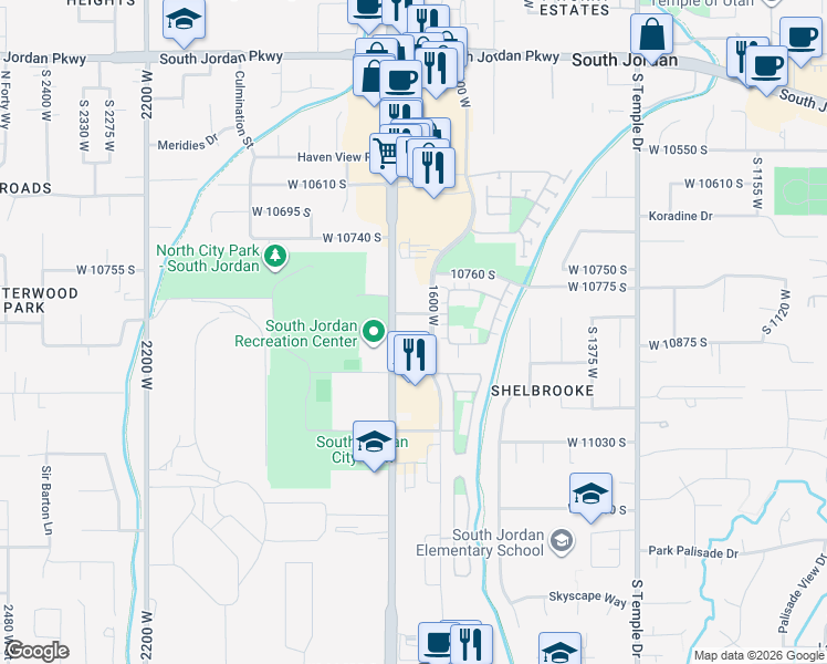 map of restaurants, bars, coffee shops, grocery stores, and more near 10847 South Redwood Road in South Jordan