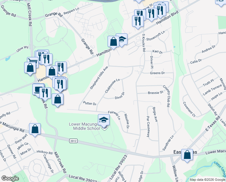 map of restaurants, bars, coffee shops, grocery stores, and more near 1205 Niblick Place in Wescosville