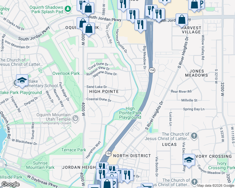 map of restaurants, bars, coffee shops, grocery stores, and more near 3788 Tottori Dune Drive in South Jordan