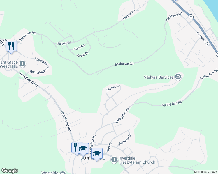 map of restaurants, bars, coffee shops, grocery stores, and more near 571 Sautter Drive in Glenwillard