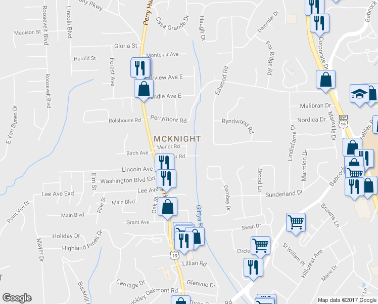 map of restaurants, bars, coffee shops, grocery stores, and more near 8018 Crest Road in Pittsburgh