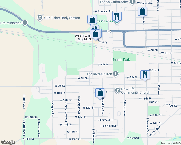 map of restaurants, bars, coffee shops, grocery stores, and more near 704 South Miller Avenue in Marion