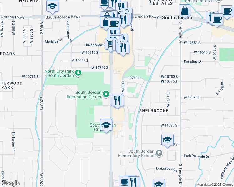 map of restaurants, bars, coffee shops, grocery stores, and more near 10847 South Redwood Road in South Jordan