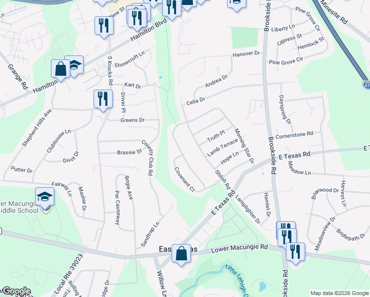 map of restaurants, bars, coffee shops, grocery stores, and more near 1152 Morning Star Drive in Allentown