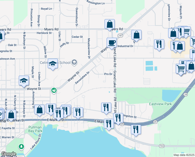 map of restaurants, bars, coffee shops, grocery stores, and more near 812 Pro Drive in Celina