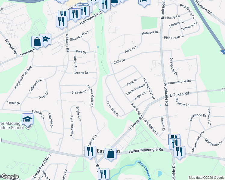 map of restaurants, bars, coffee shops, grocery stores, and more near 1152 Morning Star Drive in Allentown