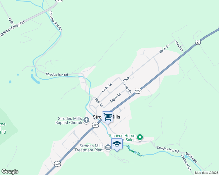 map of restaurants, bars, coffee shops, grocery stores, and more near Crossover Dr in Lewistown
