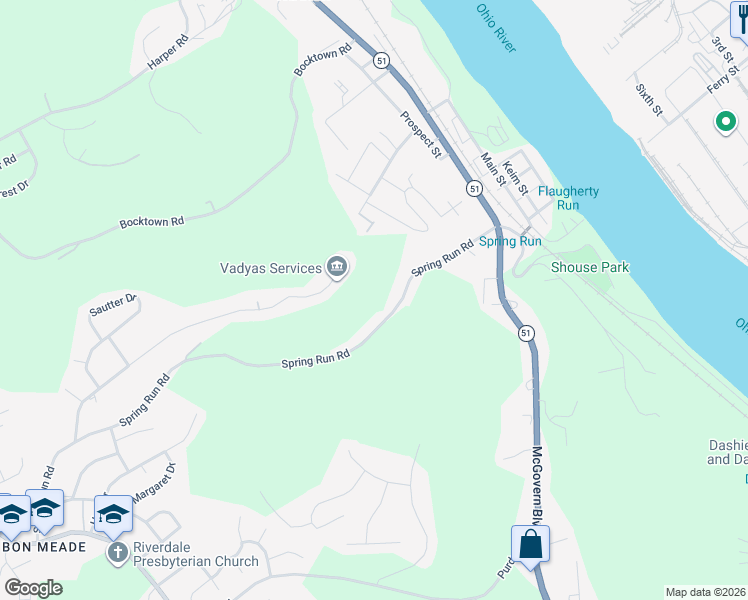 map of restaurants, bars, coffee shops, grocery stores, and more near 246 Spring Run Road in Glenwillard