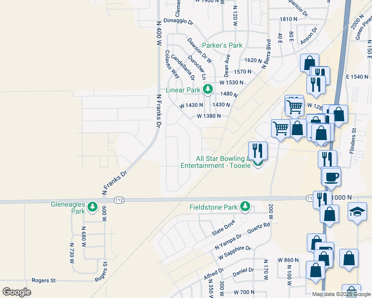 map of restaurants, bars, coffee shops, grocery stores, and more near 1227 North 300 West in Tooele