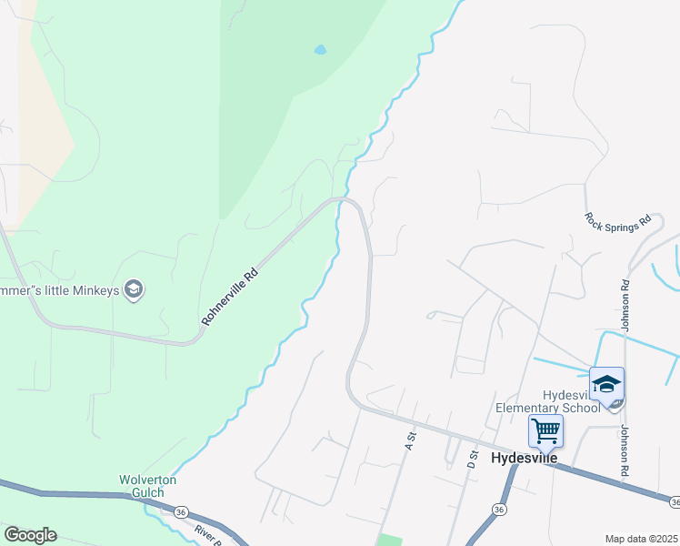 map of restaurants, bars, coffee shops, grocery stores, and more near 6350 Rohnerville Road in Hydesville