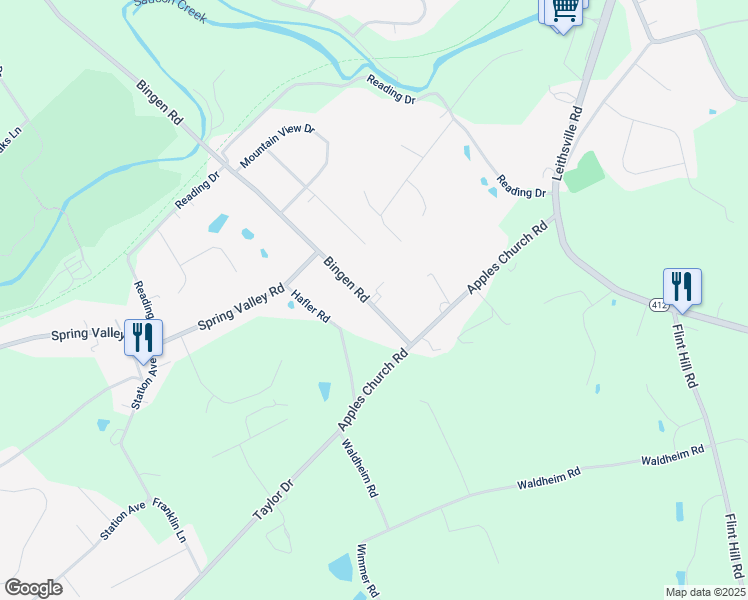 map of restaurants, bars, coffee shops, grocery stores, and more near 3221 Bingen Road in Bethlehem