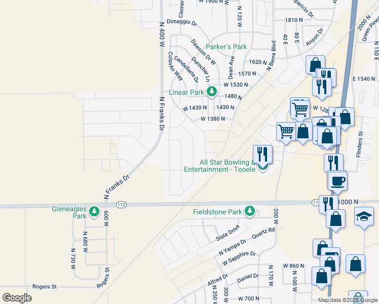 map of restaurants, bars, coffee shops, grocery stores, and more near 1227 North 300 West in Tooele
