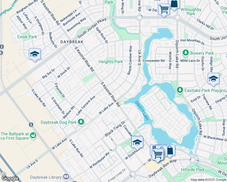 map of restaurants, bars, coffee shops, grocery stores, and more near 4948 West Beach Comber Way in South Jordan