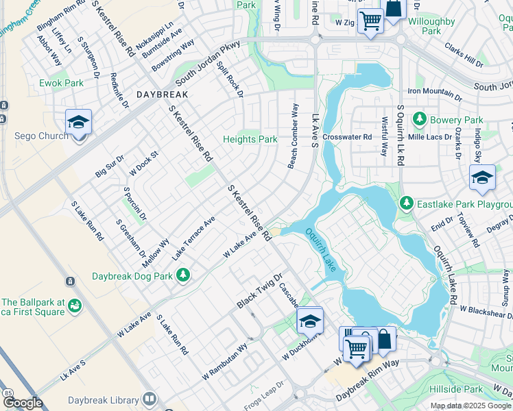 map of restaurants, bars, coffee shops, grocery stores, and more near 4948 West Beach Comber Way in South Jordan