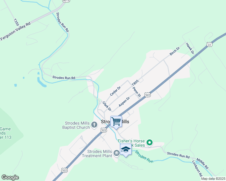 map of restaurants, bars, coffee shops, grocery stores, and more near 25 Cedar Drive in Lewistown