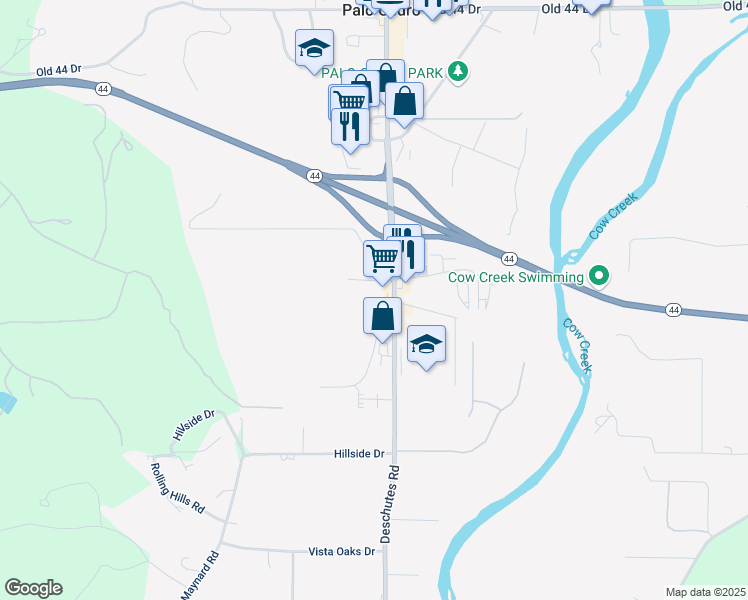 map of restaurants, bars, coffee shops, grocery stores, and more near 9164 Deschutes Road in Palo Cedro