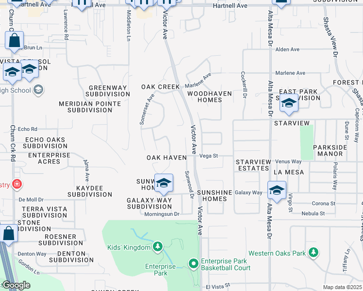 map of restaurants, bars, coffee shops, grocery stores, and more near 1730 Vega Street in Redding