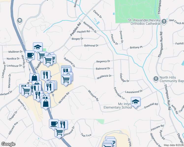 map of restaurants, bars, coffee shops, grocery stores, and more near 1006 Waldwick Drive in Pittsburgh