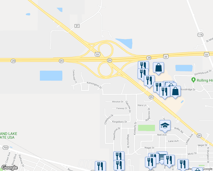 map of restaurants, bars, coffee shops, grocery stores, and more near 1915 Heritage Court in Saint Marys