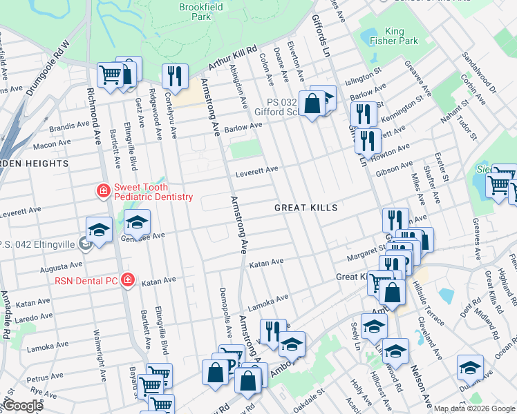 map of restaurants, bars, coffee shops, grocery stores, and more near 75 Genesee Avenue in Staten Island