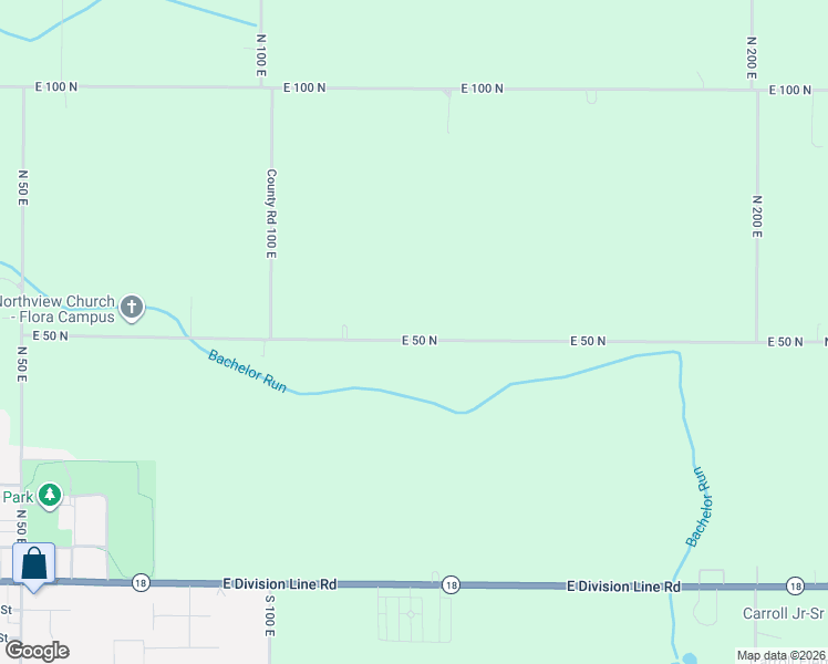 map of restaurants, bars, coffee shops, grocery stores, and more near 1158-1454 East 50 North in Flora