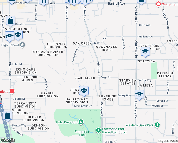 map of restaurants, bars, coffee shops, grocery stores, and more near 3665 Canterbury Drive in Redding