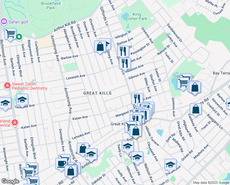 map of restaurants, bars, coffee shops, grocery stores, and more near 323 Dewey Avenue in Staten Island