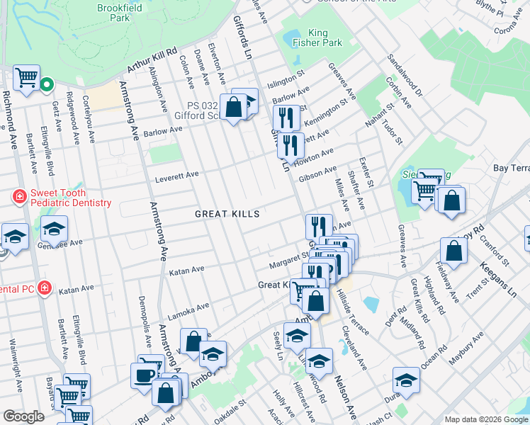 map of restaurants, bars, coffee shops, grocery stores, and more near 323 Dewey Avenue in Staten Island