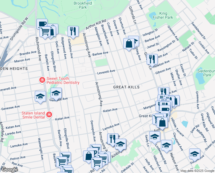 map of restaurants, bars, coffee shops, grocery stores, and more near 75 Genesee Avenue in Staten Island