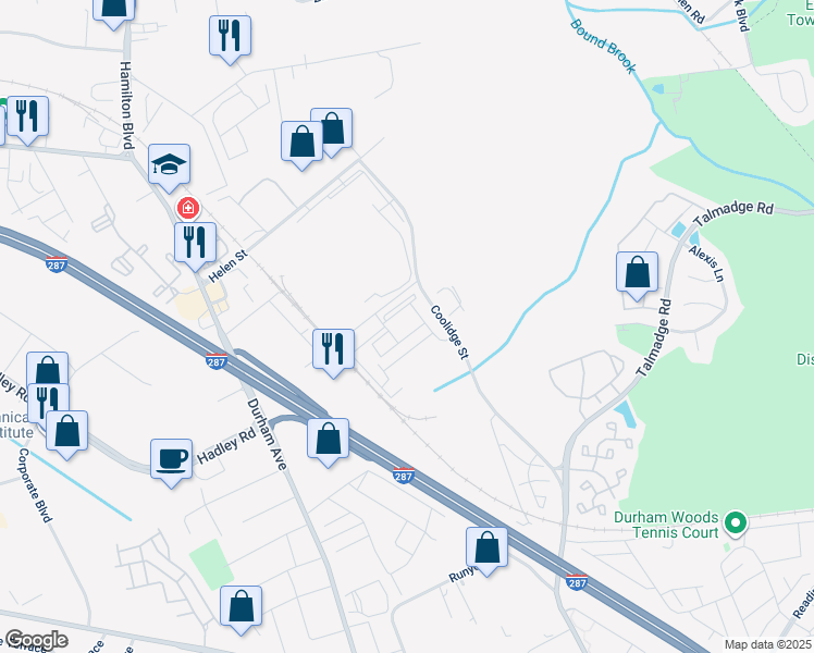 map of restaurants, bars, coffee shops, grocery stores, and more near 745 Strassle Way in South Plainfield