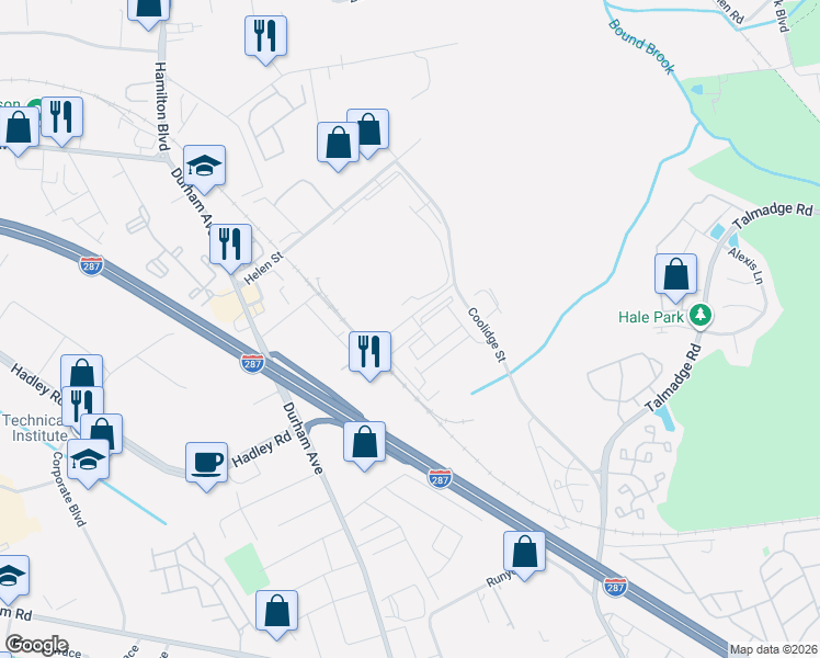 map of restaurants, bars, coffee shops, grocery stores, and more near 745 Strassle Way in South Plainfield