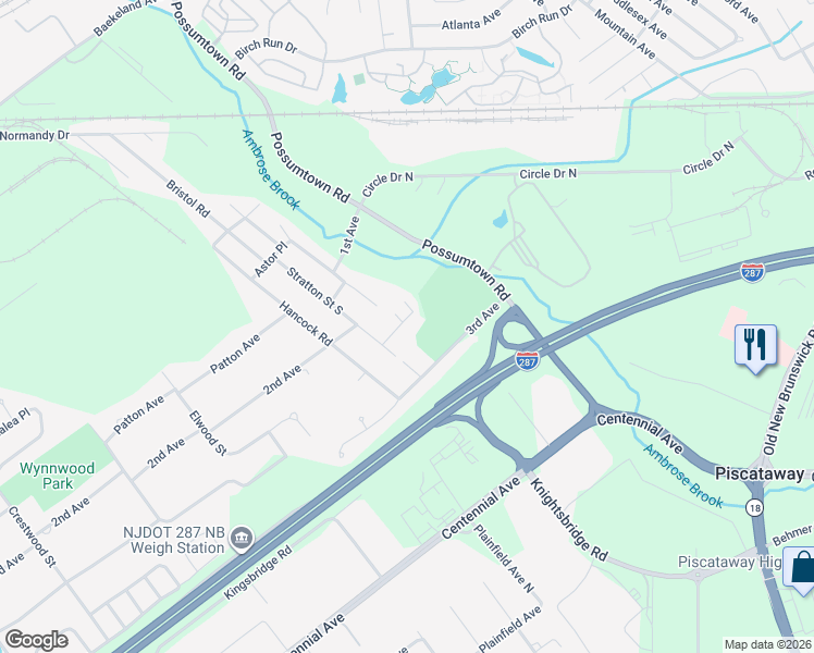 map of restaurants, bars, coffee shops, grocery stores, and more near 15 4th Place in Piscataway