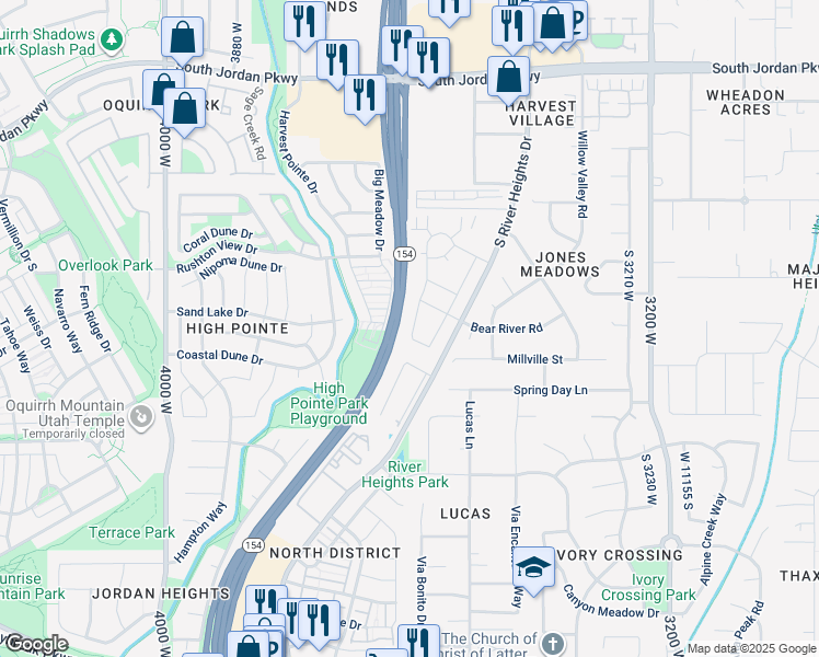 map of restaurants, bars, coffee shops, grocery stores, and more near 10838 Haven Landing Drive in South Jordan