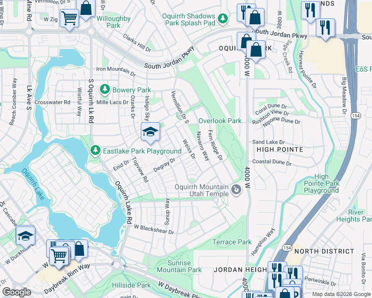 map of restaurants, bars, coffee shops, grocery stores, and more near 4221 Cosseys Lane in South Jordan