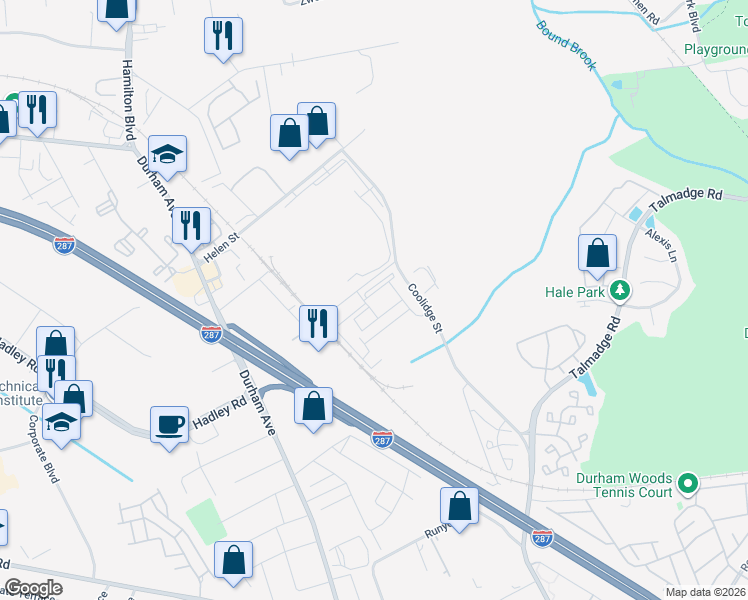 map of restaurants, bars, coffee shops, grocery stores, and more near 745 Strassle Way in South Plainfield