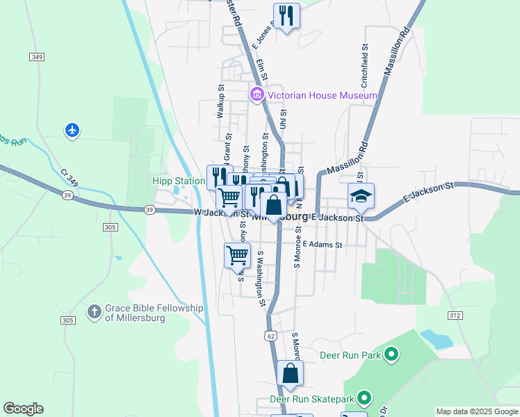 map of restaurants, bars, coffee shops, grocery stores, and more near in Millersburg