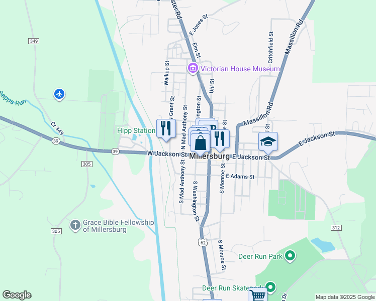 map of restaurants, bars, coffee shops, grocery stores, and more near 181 West Jackson Street in Millersburg