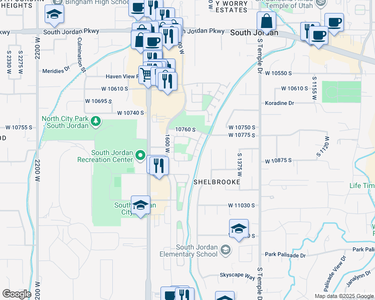 map of restaurants, bars, coffee shops, grocery stores, and more near 10828 Wynview Lane in South Jordan