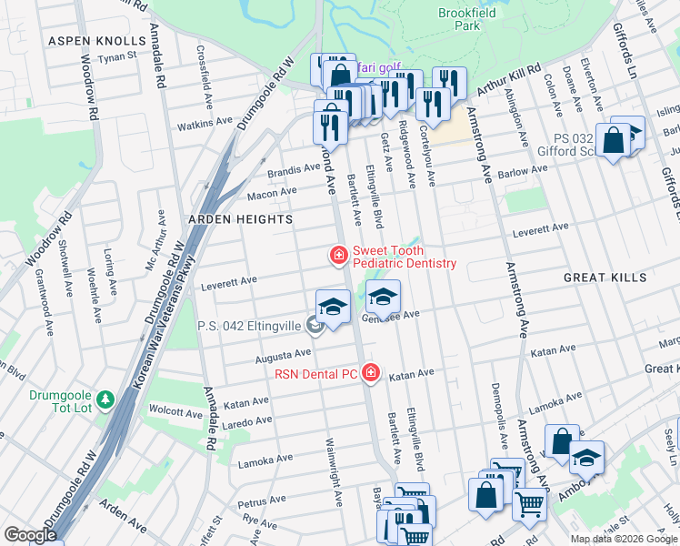 map of restaurants, bars, coffee shops, grocery stores, and more near 15 Stroud Avenue in Staten Island
