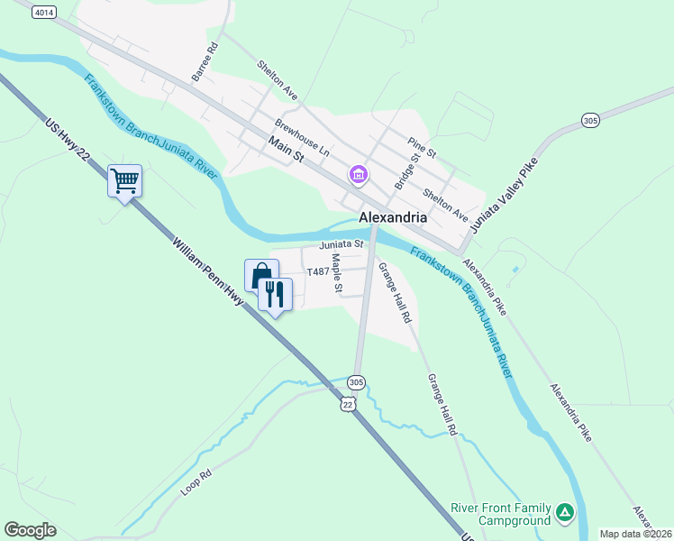 map of restaurants, bars, coffee shops, grocery stores, and more near Maple Street in Alexandria
