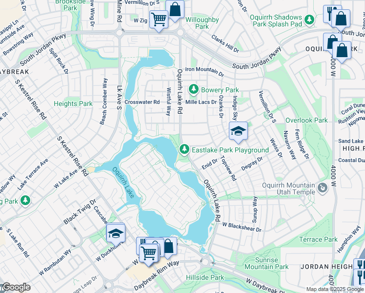 map of restaurants, bars, coffee shops, grocery stores, and more near 10367 South Oquirrh Lake Road in South Jordan