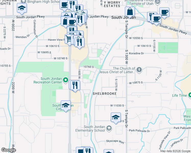 map of restaurants, bars, coffee shops, grocery stores, and more near 10819 Wynview Lane in South Jordan